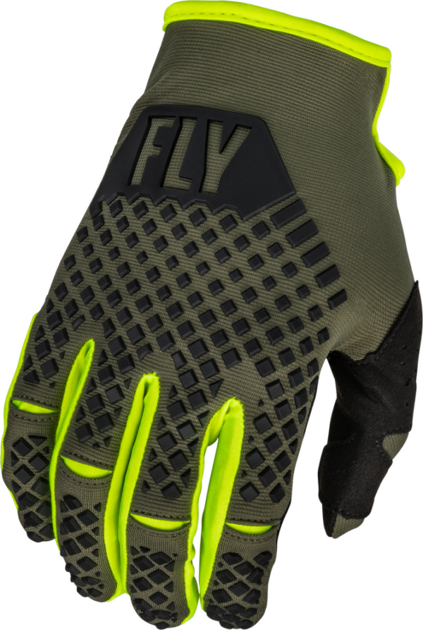 Fly Racing Youth Kinetic Gloves Olive Green/Hi-Viz