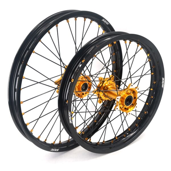 KKE Factory Stock KKE 21" & 18" E-Bike Spoke Wheels Rims Fit SurRon Ultra Bee 2023-2024 Gold Hub & Black Rim - Image 3