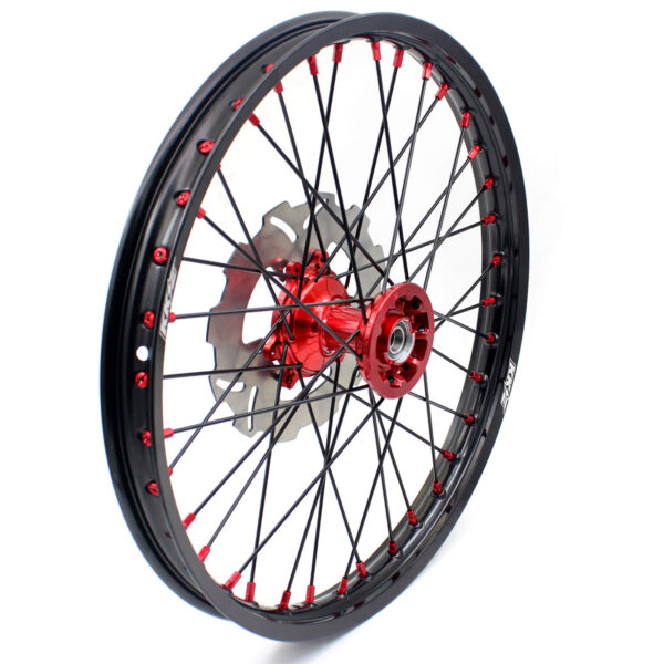 KKE 21 & 19 Casting Spoked MX Wheels Rims Set for Honda CR125R CR250R 2002-2012 Red Nipple Black Spoke Discs - Image 10