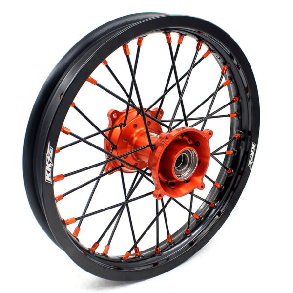 KKE 19"×1.6/16"×1.85 Spoke Kid's Big Wheels Rims Fit KTM SX 85 2003-2020 Orange Nipples & Black Spokes - Image 10