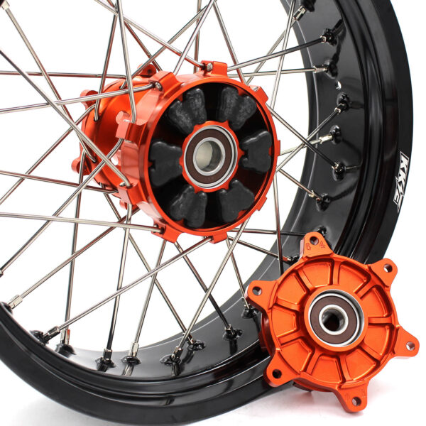KKE 3.5*17 / 4.5*17 CUSH Drive Supermoto Rims for KTM 625 SMC 640 LC4 660 SMC Orange&Black - Image 11