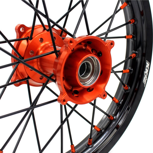 KKE 19"×1.6/16"×1.85 Spoke Kid's Big Wheels Rims Fit KTM SX 85 2003-2020 Orange Nipples & Black Spokes - Image 11