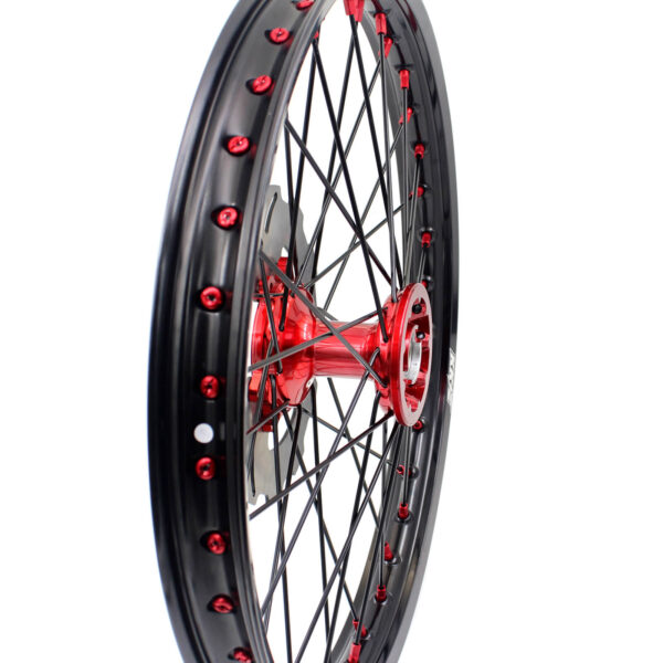 KKE 21 & 19 Casting Spoked MX Wheels Rims Set for Honda CR125R CR250R 2002-2012 Red Nipple Black Spoke Discs - Image 12