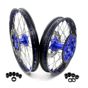 KKE 21″&19″ Mx Dirtibke Wheels Rims For YAMAHA YZ125 YZ250 1999-2016 YZ250F YZ450F 2003-2015 Blue Nipples With Disc
