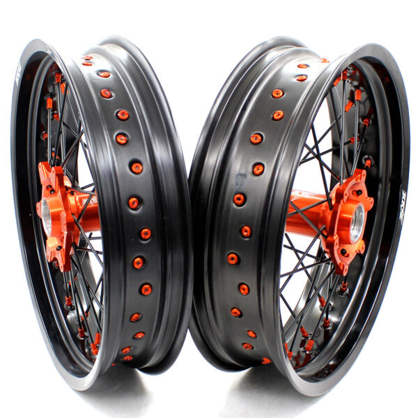 KKE 3.5 & 5.0 Supermoto Wheels for KTM SX SX-F XC XC-F EXC 2003-2022 Orange Black - Image 3
