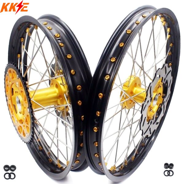 KKE 21 & 19 MX Rims for Suzuki RMZ250 2007-2024 RMZ450 2005-2024 Gold Nipple - Image 12
