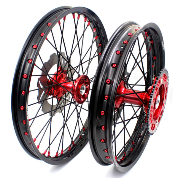 KKE 21 & 19 Casting Spoked MX Wheels Rims Set for Honda CR125R CR250R 2002-2012 Red Nipple Black Spoke Discs - Image 2
