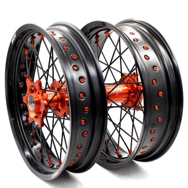 KKE 3.5 & 5.0 Supermoto Wheels for KTM SX SX-F XC XC-F EXC 2003-2022 Orange Black - Image 2