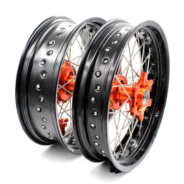 KKE 3.5*17 / 4.5*17 CUSH Drive Supermoto Rims for KTM 625 SMC 640 LC4 660 SMC Orange&Black - Image 3