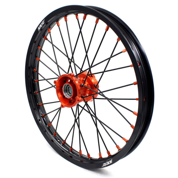 KKE 19"×1.6/16"×1.85 Spoke Kid's Big Wheels Rims Fit KTM SX 85 2003-2020 Orange Nipples & Black Spokes - Image 3