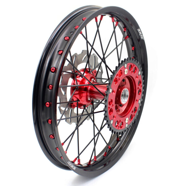 KKE 21 & 19 Casting Spoked MX Wheels Rims Set for Honda CR125R CR250R 2002-2012 Red Nipple Black Spoke Discs - Image 3