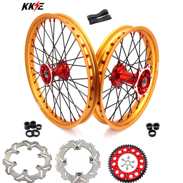 KKE 21 & 19 Cast Red Hubs Billet Gold Rims for Honda XR400R 96-04 XR600R 91-2000 Red&Gold