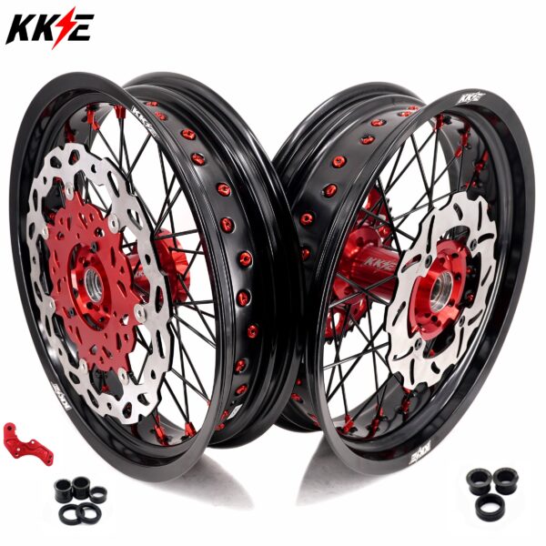 KKE Supermoto Wheels fit HONDA CRF250R 04-13 CRF450R 02-12 Black Spoke - Image 14