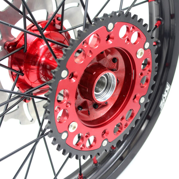 KKE 21 & 19 Casting Spoked MX Wheels Rims Set for Honda CR125R CR250R 2002-2012 Red Nipple Black Spoke Discs - Image 4
