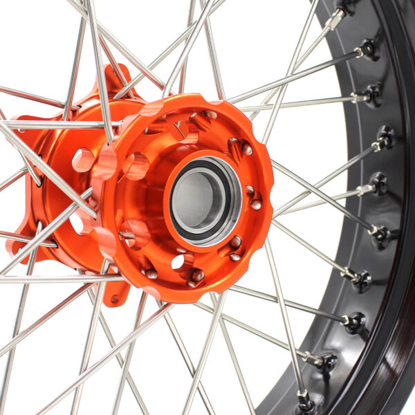 KKE 3.5*17 / 4.5*17 CUSH Drive Supermoto Rims for KTM 625 SMC 640 LC4 660 SMC Orange&Black - Image 6