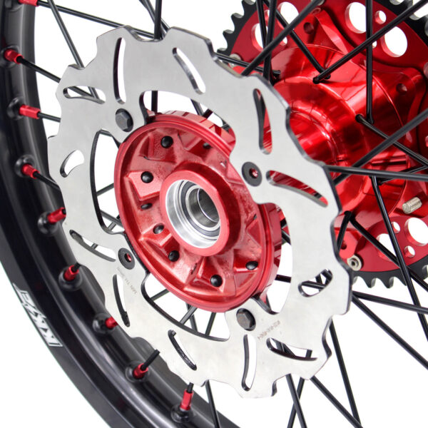 KKE 21 & 19 Casting Spoked MX Wheels Rims Set for Honda CR125R CR250R 2002-2012 Red Nipple Black Spoke Discs - Image 6