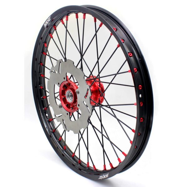 KKE 21 & 19 Casting Spoked MX Wheels Rims Set for Honda CR125R CR250R 2002-2012 Red Nipple Black Spoke Discs - Image 8