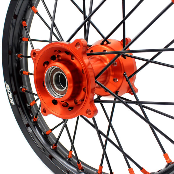 KKE 19"×1.6/16"×1.85 Spoke Kid's Big Wheels Rims Fit KTM SX 85 2003-2020 Orange Nipples & Black Spokes - Image 9
