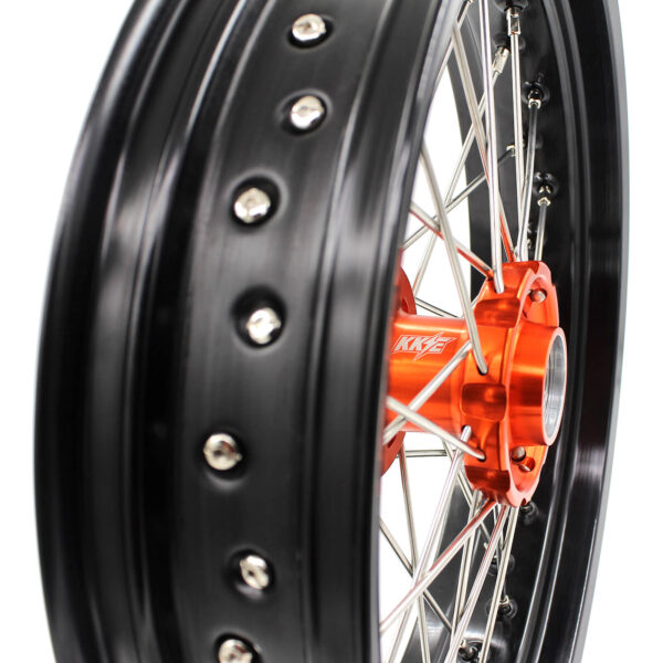 KKE 3.5*17 / 4.5*17 CUSH Drive Supermoto Rims for KTM 625 SMC 640 LC4 660 SMC Orange&Black - Image 9