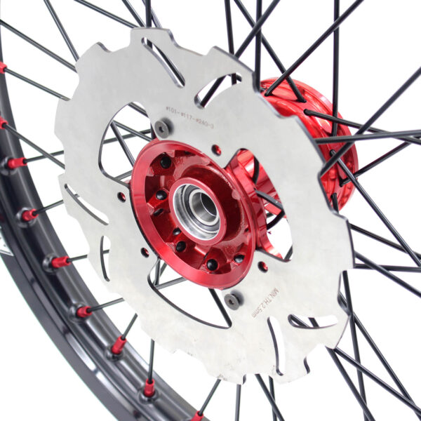 KKE 21 & 19 Casting Spoked MX Wheels Rims Set for Honda CR125R CR250R 2002-2012 Red Nipple Black Spoke Discs - Image 9