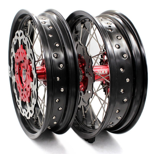 KKE 3.5 & 4.25*17in. Supermoto Rims for Honda CRF250R 14-25 CRF450R 13-25 Red&Black Disc - Image 2