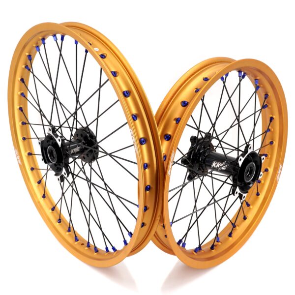 KKE Factory Stock KKE 21" & 18" E-Bike Spoke Wheels Rims Fit SurRon Ultra Bee 2023-2024 Gold Rim & Blue Nipples - Image 2