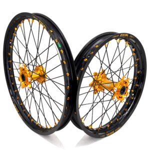 US Stock KKE 21″ & 18″ Electric Dirtbike Wheels Takasago EXCEL Rims Fit SurRon Ultra Bee 2023-2024 Gold Nipples