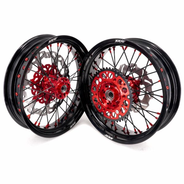 KKE Supermoto Wheels fit HONDA CRF250R 04-13 CRF450R 02-12 Black Spoke - Image 16