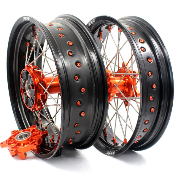 KKE 3.5*17/4.5*17 Cush Drive Supermoto Rims for KTM 625 SMC  640 LC4 660 SMC Orange Nipples - Image 2