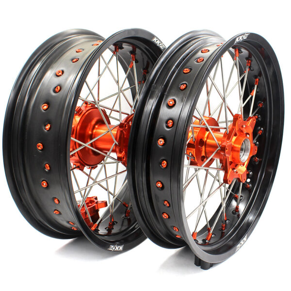 KKE 3.5/5.0 CUSH Drive Supermoto Wheels for KTM 625 SMC  640 LC4 660 SMC Orange Nipples - Image 3