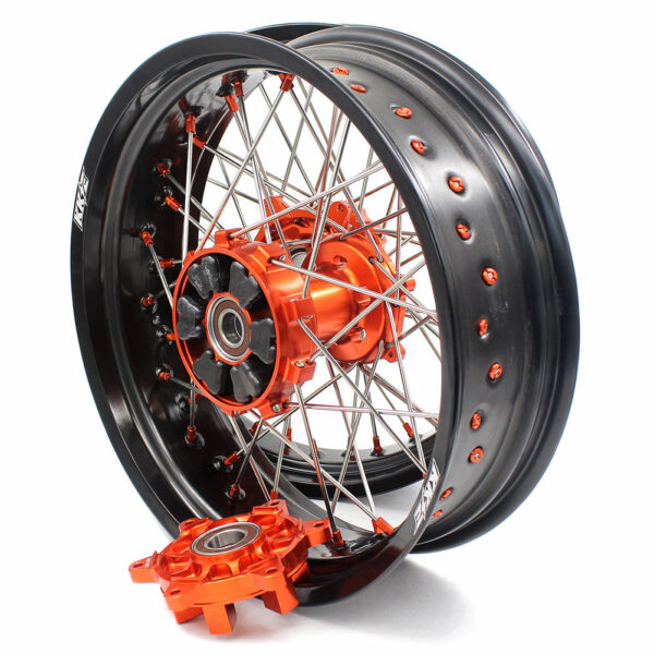 KKE 3.5*17/4.5*17 Cush Drive Supermoto Rims for KTM 625 SMC  640 LC4 660 SMC Orange Nipples - Image 4