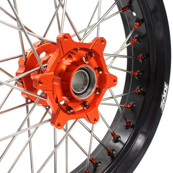 KKE 3.5/5.0 CUSH Drive Supermoto Wheels for KTM 625 SMC  640 LC4 660 SMC Orange Nipples - Image 7