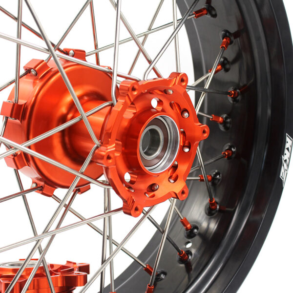 KKE 3.5*17/4.5*17 Cush Drive Supermoto Rims for KTM 625 SMC  640 LC4 660 SMC Orange Nipples - Image 10