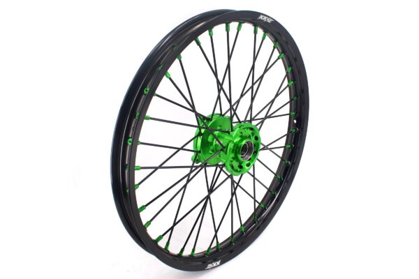 KKE 1.6*21 & 2.15*18 Wheels Rims Fit Kawasaki KX450 2019-2023 KX450X 2021-2023 Green Nipples & Black Spokes - Image 4