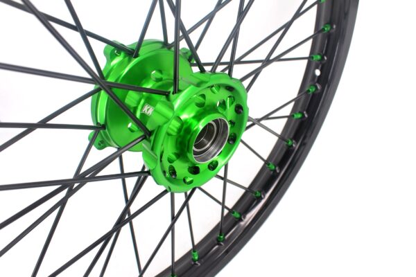 KKE 1.6*21 & 2.15*18 Wheels Rims Fit Kawasaki KX450 2019-2023 KX450X 2021-2023 Green Nipples & Black Spokes - Image 5