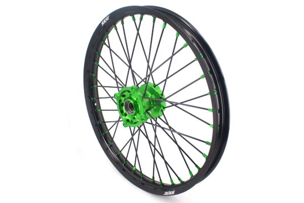 KKE 1.6*21 & 2.15*19 Wheels Rims Fit Kawasaki KX450 2019-2023 KX450X 2021-2023 Green Nipples & Black Spokes - Image 3