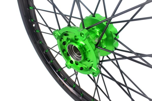 KKE 1.6*21 & 2.15*18 Wheels Rims Fit Kawasaki KX450 2019-2023 KX450X 2021-2023 Green Nipples & Black Spokes - Image 7