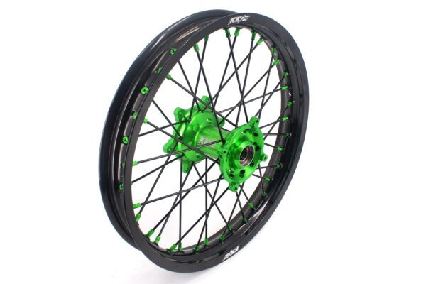 KKE 1.6*21 & 2.15*18 Wheels Rims Fit Kawasaki KX450 2019-2023 KX450X 2021-2023 Green Nipples & Black Spokes - Image 9