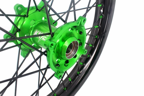 KKE 1.6*21 & 2.15*18 Wheels Rims Fit Kawasaki KX450 2019-2023 KX450X 2021-2023 Green Nipples & Black Spokes - Image 10