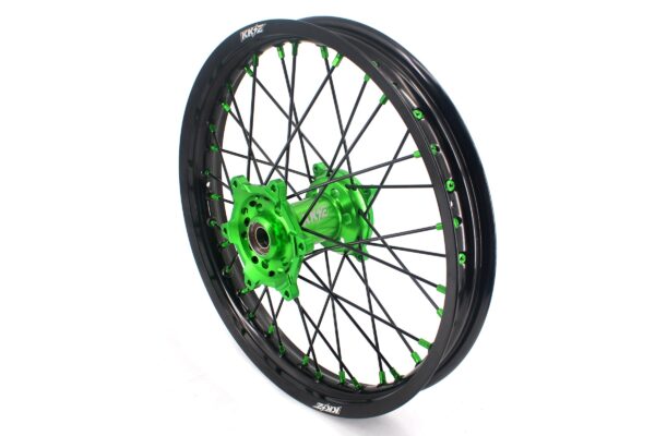 KKE 1.6*21 & 2.15*18 Wheels Rims Fit Kawasaki KX450 2019-2023 KX450X 2021-2023 Green Nipples & Black Spokes - Image 11