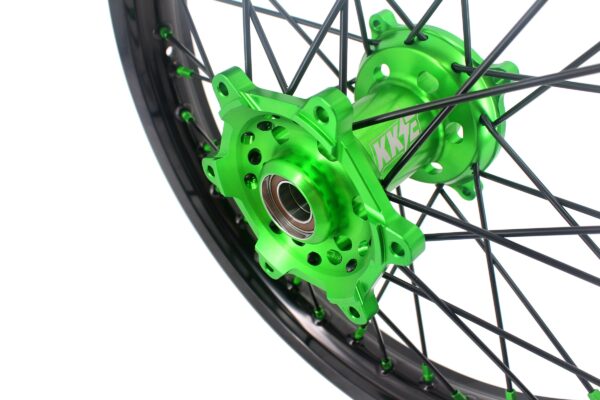 KKE 1.6*21 & 2.15*18 Wheels Rims Fit Kawasaki KX450 2019-2023 KX450X 2021-2023 Green Nipples & Black Spokes - Image 12