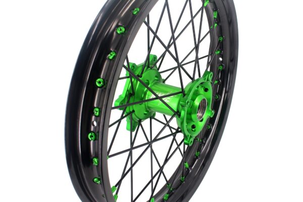 KKE 1.6*21 & 2.15*18 Wheels Rims Fit Kawasaki KX450 2019-2023 KX450X 2021-2023 Green Nipples & Black Spokes - Image 2