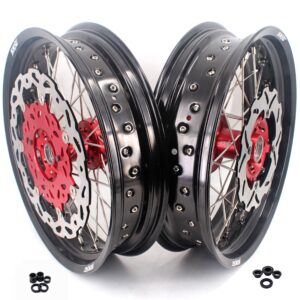 KKE 3.5/4.5*17″ Cush Drive Supermoto Rims For HONDA XR650R 2000-2008 Red & Black