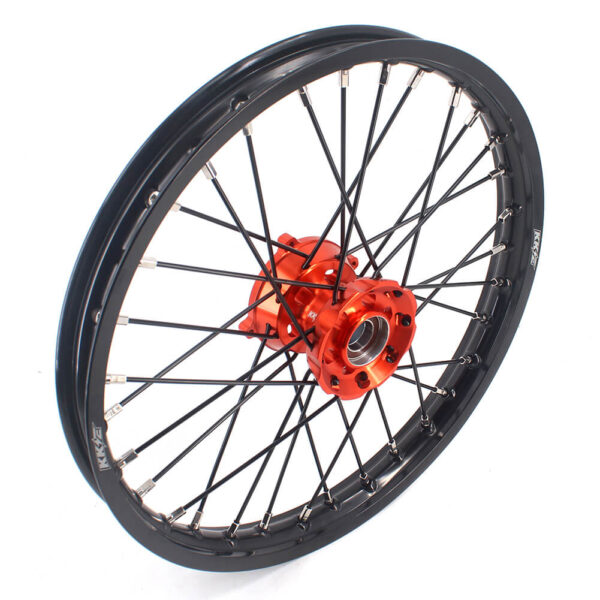 KKE 17 & 14 Small Kids Wheels Rims for KTM 85 SX 2021-2024 Orange Hub Black Spoke - Image 3
