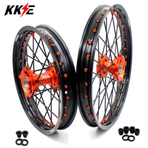 KKE 17/14 Spoked Kid’s Small Wheels For KTM SX85 2021-2024 Orange Nipples & Black Spokes