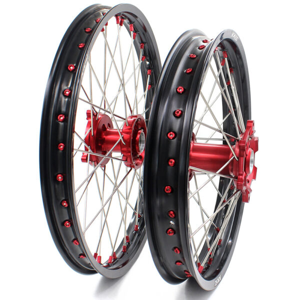 KKE 21 & 19 Wheels for Suzuki RMZ250 2007-2024 RMZ450 2005-2024 Red Nipples - Image 2