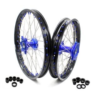 KKE 21″&18″ Enduro Dirtbike Wheels For YAMAHA YZ125 YZ250 YZ250F YZ450F Blue Nipples