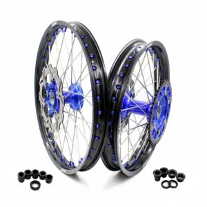 KKE 21″&18″ Enduro Dirtbike Casting Wheels For YAMAHA YZ125 YZ250 1999-2016 YZ250F YZ450F 2003-2015 Blue Nipples With Disc