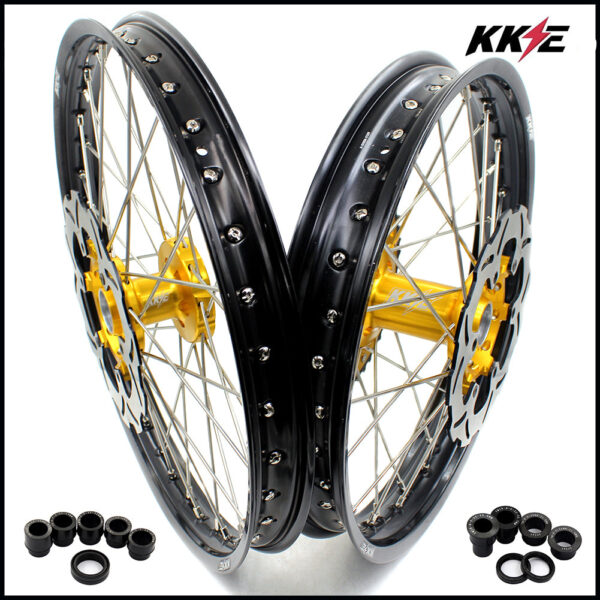 KKE 21" 19" Mx Diretibke Wheels For YAMAHA YZ125 YZ250 1999-2016 YZ250F YZ450F 2003-2015 Gold&Black With Disc