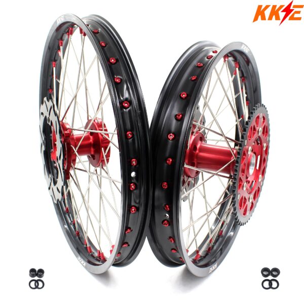 KKE 21 & 19 Wheels for Suzuki RMZ250 2007-2024 RMZ450 2005-2024 Red Nipples - Image 14